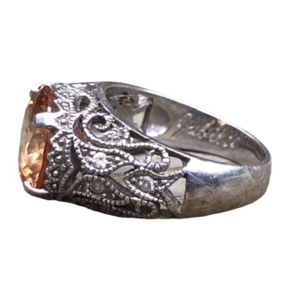 Joseph Esposito ESPO Jubilee 925 Filigree Ring w Large Round Peach CZ Sz 8.25 - Picture 3 of 9